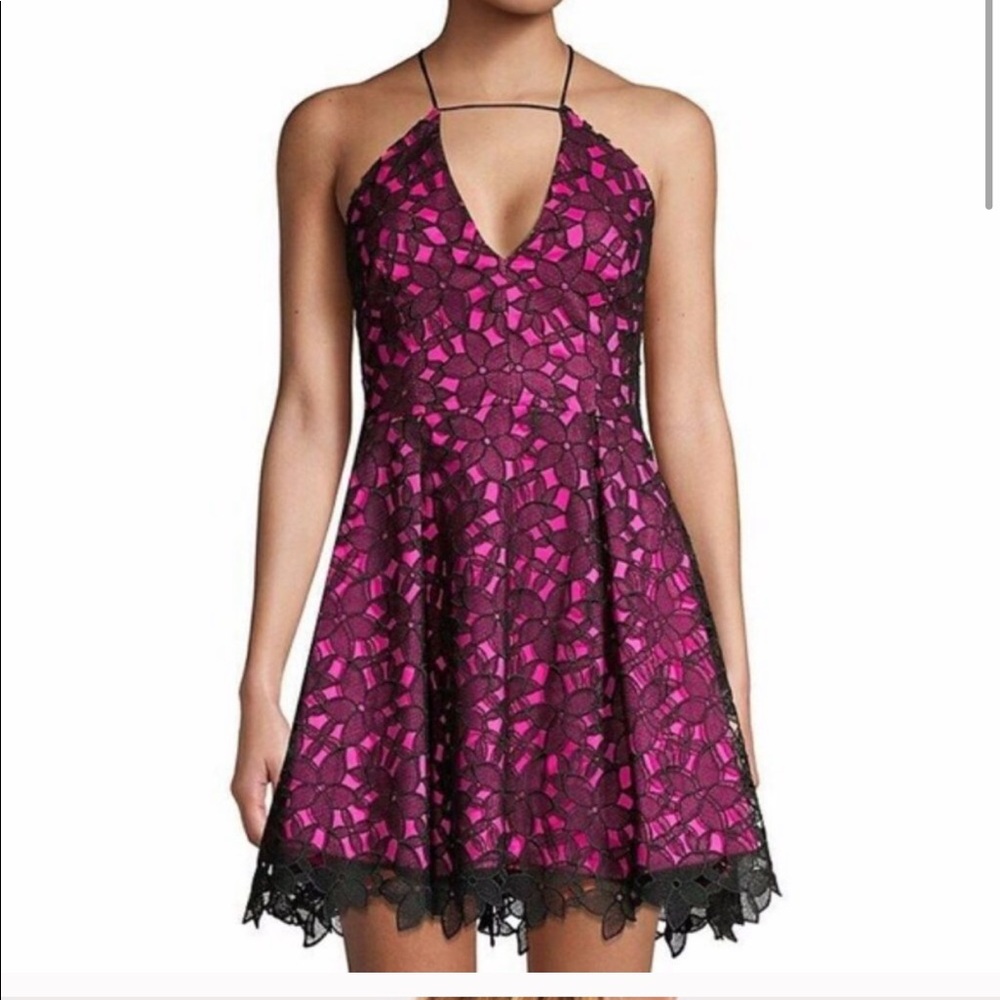 Milly Kira party mini cocktail dress black & pink